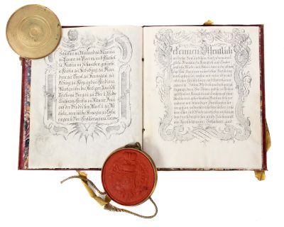 "Adelsbrief der Maria Theresia 1766 Erhöhung des Johann Georg Geißler Richter Znaim in den Adelstand, Bücher, Autographen