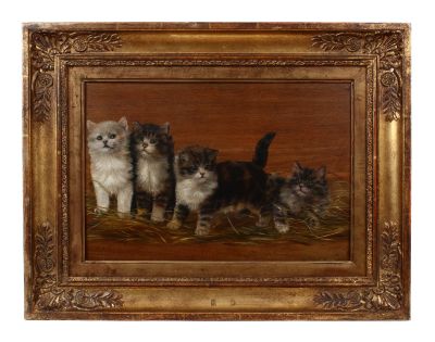 Julius Adam, Vier Kätzchen auf Stroh, Gemälde