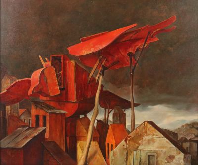 Samuel Bak, Red Bird, Gemälde