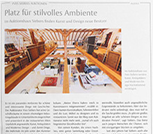 Eine Zeitungsanzeige des Auktionshaus Yves Siebers über die kommende Auktion und die Räumlichkeiten.