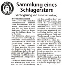 Die Stuttgarter Zeitung berichtet über den Verkauf des Schlagerstars Costa Cordalis im Auktionshaus Yves Siebers in Stuttgart.