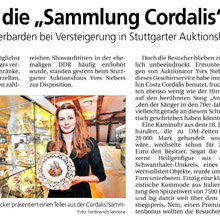 Die Südwestpresse berichtet über die Versteigerung der Sammlung von Schlagerstar Costa Cordalis im Auktionshaus Yves Siebers.